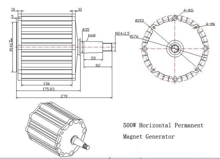 500W Horizontal Permanent Magnet Generator for wind turbine